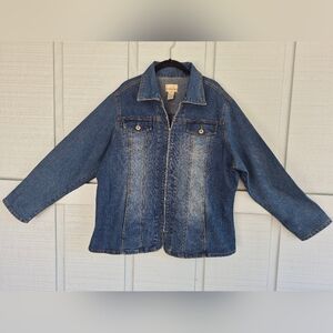 2X Denim Jean Jacket Woman's Caren Sport Zip Front 4 Pocket Cottagecore Classic